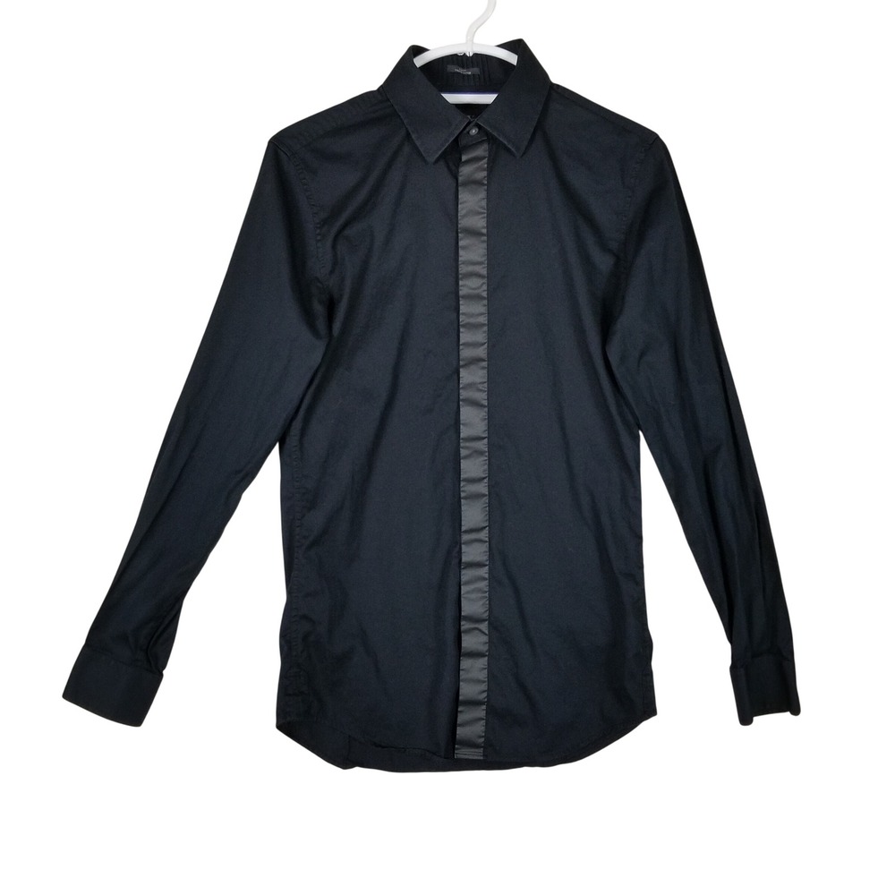 Armani Exchange Button Down Shirt Women S Black Satin Trim Slim Fit Long Sleeve